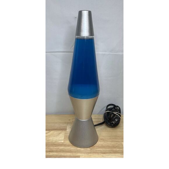 Mini Lava Lamp LP-110A Silver Base Yellow Wax Blue Liquid